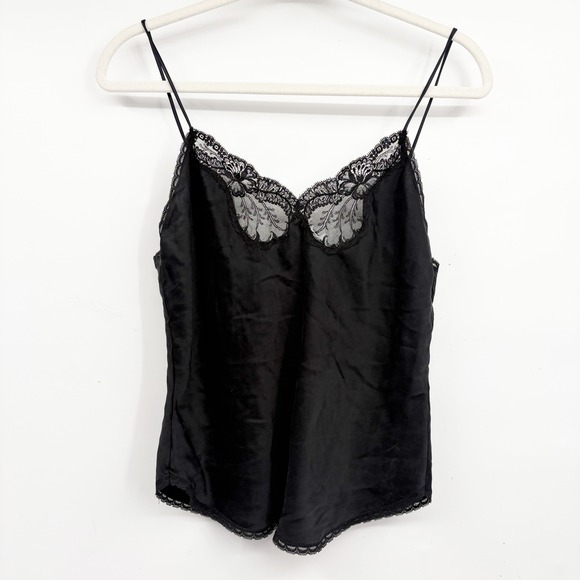 Filigree Tops - Filigree Womens Vintage Black Lace Trim Coquette Silk Cami Lingerie Top Size S